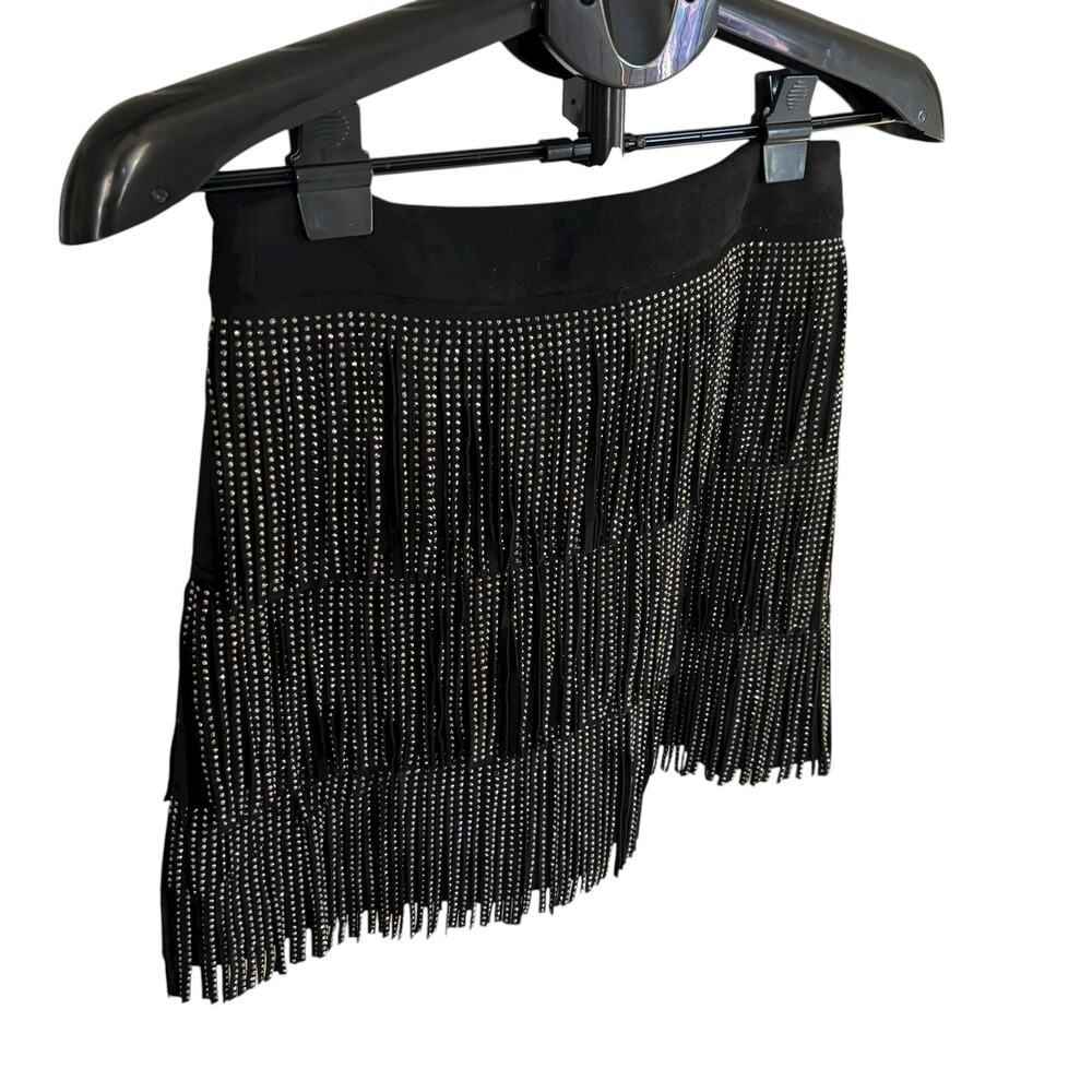 Black Fringe Studded Skirt Medium Western Boho Festival Rodeo Dance Zipper - Picture 2 of 8